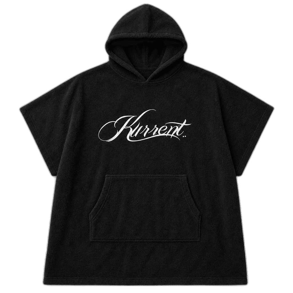 Kurrent changing poncho with script print