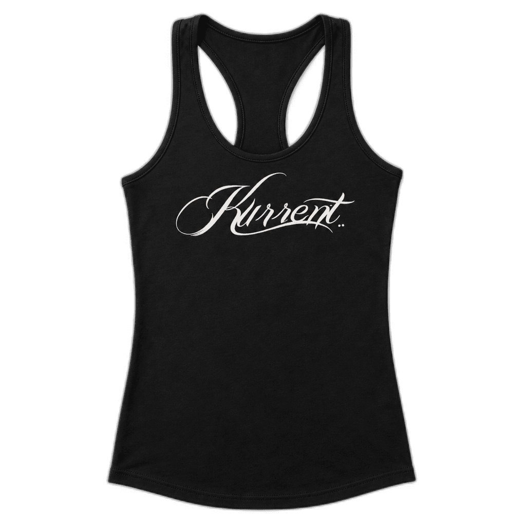 Kurrent women's racerback tank with script chest print